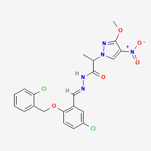 molecular formula C21H19Cl2N5O5 B4780837 N'-{5-chloro-2-[(2-chlorobenzyl)oxy]benzylidene}-2-(3-methoxy-4-nitro-1H-pyrazol-1-yl)propanohydrazide 