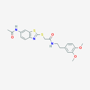 molecular formula C21H23N3O4S2 B478084 2-{[6-(acetylamino)-1,3-benzothiazol-2-yl]sulfanyl}-N-[2-(3,4-dimethoxyphenyl)ethyl]acetamide CAS No. 425650-96-0