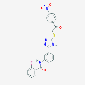 molecular formula C24H18FN5O4S B478085 2-fluoro-N-[3-[4-methyl-5-[2-(4-nitrophenyl)-2-oxoethyl]sulfanyl-1,2,4-triazol-3-yl]phenyl]benzamide CAS No. 496053-91-9