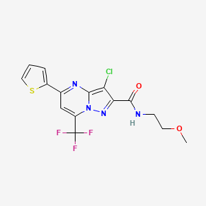 molecular formula C15H12ClF3N4O2S B4780975 3-chloro-N-(2-methoxyethyl)-5-(2-thienyl)-7-(trifluoromethyl)pyrazolo[1,5-a]pyrimidine-2-carboxamide 