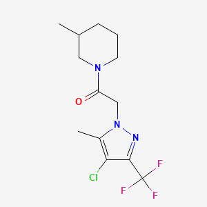 molecular formula C13H17ClF3N3O B4781034 2-[4-CHLORO-5-METHYL-3-(TRIFLUOROMETHYL)-1H-PYRAZOL-1-YL]-1-(3-METHYLPIPERIDINO)-1-ETHANONE 