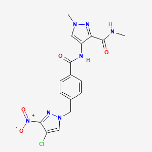 molecular formula C17H16ClN7O4 B4781176 4-({4-[(4-CHLORO-3-NITRO-1H-PYRAZOL-1-YL)METHYL]BENZOYL}AMINO)-N~3~,1-DIMETHYL-1H-PYRAZOLE-3-CARBOXAMIDE 