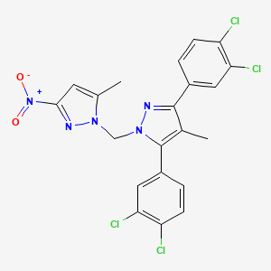 molecular formula C21H15Cl4N5O2 B4781520 3,5-bis(3,4-dichlorophenyl)-4-methyl-1-[(5-methyl-3-nitro-1H-pyrazol-1-yl)methyl]-1H-pyrazole 