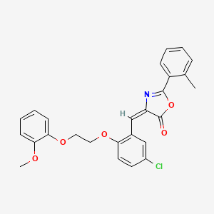 molecular formula C26H22ClNO5 B4781706 (4E)-4-[[5-chloro-2-[2-(2-methoxyphenoxy)ethoxy]phenyl]methylidene]-2-(2-methylphenyl)-1,3-oxazol-5-one 