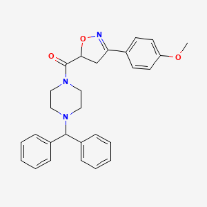 molecular formula C28H29N3O3 B4781809 1-(DIPHENYLMETHYL)-4-[3-(4-METHOXYPHENYL)-4,5-DIHYDRO-1,2-OXAZOLE-5-CARBONYL]PIPERAZINE 