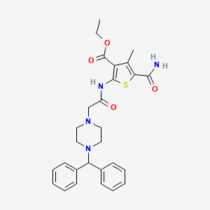 molecular formula C28H32N4O4S B4781933 ethyl 5-(aminocarbonyl)-2-({[4-(diphenylmethyl)-1-piperazinyl]acetyl}amino)-4-methyl-3-thiophenecarboxylate 