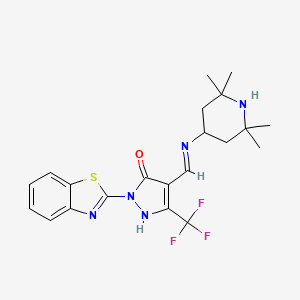 molecular formula C21H24F3N5OS B4782025 2-(1,3-benzothiazol-2-yl)-4-[(E)-[(2,2,6,6-tetramethylpiperidin-4-yl)imino]methyl]-5-(trifluoromethyl)-1H-pyrazol-3-one 