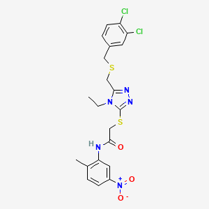 2-[[5-[(3,4-dichlorophenyl)methylsulfanylmethyl]-4-ethyl-1,2,4-triazol-3-yl]sulfanyl]-N-(2-methyl-5-nitrophenyl)acetamide