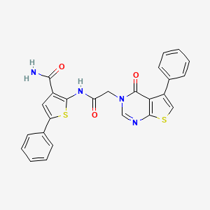 molecular formula C25H18N4O3S2 B4782117 2-[[2-(4-Oxo-5-phenylthieno[2,3-d]pyrimidin-3-yl)acetyl]amino]-5-phenylthiophene-3-carboxamide 