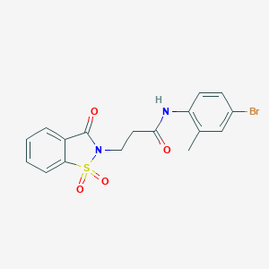 molecular formula C17H15BrN2O4S B478218 N-(4-bromo-2-methylphenyl)-3-(1,1-dioxido-3-oxo-1,2-benzisothiazol-2(3H)-yl)propanamide CAS No. 663167-84-8