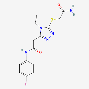 molecular formula C14H16FN5O2S B4782275 2-{5-[(2-amino-2-oxoethyl)sulfanyl]-4-ethyl-4H-1,2,4-triazol-3-yl}-N-(4-fluorophenyl)acetamide 