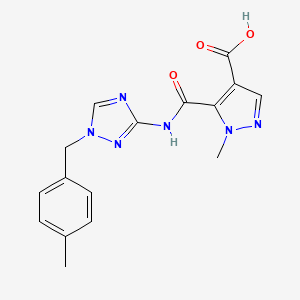 molecular formula C16H16N6O3 B4782288 1-methyl-5-({[1-(4-methylbenzyl)-1H-1,2,4-triazol-3-yl]amino}carbonyl)-1H-pyrazole-4-carboxylic acid 