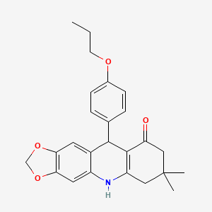 molecular formula C25H27NO4 B4782529 7,7-DIMETHYL-10-(4-PROPOXYPHENYL)-2H,5H,6H,7H,8H,9H,10H-[1,3]DIOXOLO[4,5-B]ACRIDIN-9-ONE 