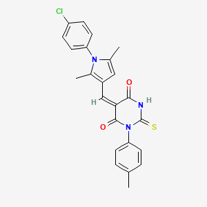 molecular formula C24H20ClN3O2S B4782544 (5E)-5-{[1-(4-chlorophenyl)-2,5-dimethyl-1H-pyrrol-3-yl]methylidene}-1-(4-methylphenyl)-2-thioxodihydropyrimidine-4,6(1H,5H)-dione 