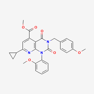 molecular formula C27H25N3O6 B4782623 METHYL 7-CYCLOPROPYL-1-(2-METHOXYPHENYL)-3-[(4-METHOXYPHENYL)METHYL]-2,4-DIOXO-1H,2H,3H,4H-PYRIDO[2,3-D]PYRIMIDINE-5-CARBOXYLATE 