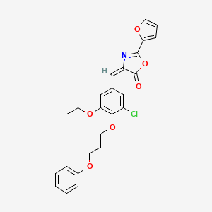 (4E)-4-[[3-chloro-5-ethoxy-4-(3-phenoxypropoxy)phenyl]methylidene]-2-(furan-2-yl)-1,3-oxazol-5-one