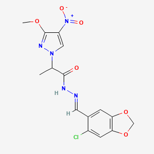 N'-[(E)-(6-chloro-1,3-benzodioxol-5-yl)methylidene]-2-(3-methoxy-4-nitro-1H-pyrazol-1-yl)propanehydrazide