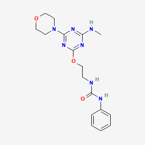 molecular formula C17H23N7O3 B4782946 N-(2-{[4-(methylamino)-6-(4-morpholinyl)-1,3,5-triazin-2-yl]oxy}ethyl)-N'-phenylurea 