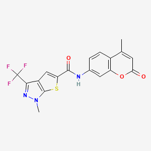 molecular formula C18H12F3N3O3S B4782996 1-methyl-N-(4-methyl-2-oxo-2H-chromen-7-yl)-3-(trifluoromethyl)-1H-thieno[2,3-c]pyrazole-5-carboxamide 