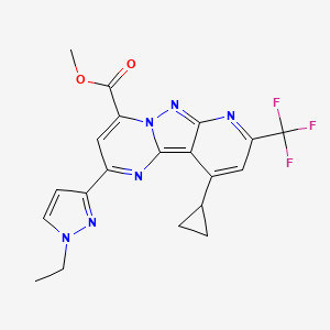 molecular formula C20H17F3N6O2 B4783019 methyl 13-cyclopropyl-4-(1-ethylpyrazol-3-yl)-11-(trifluoromethyl)-3,7,8,10-tetrazatricyclo[7.4.0.02,7]trideca-1,3,5,8,10,12-hexaene-6-carboxylate 