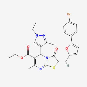 ethyl 2-{[5-(4-bromophenyl)-2-furyl]methylene}-5-(1-ethyl-3-methyl-1H-pyrazol-4-yl)-7-methyl-3-oxo-2,3-dihydro-5H-[1,3]thiazolo[3,2-a]pyrimidine-6-carboxylate