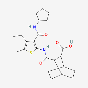 molecular formula C23H32N2O4S B4783616 3-[({3-[(cyclopentylamino)carbonyl]-4-ethyl-5-methyl-2-thienyl}amino)carbonyl]bicyclo[2.2.2]octane-2-carboxylic acid 