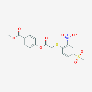 molecular formula C17H15NO8S2 B4783646 methyl 4-[({[4-(methylsulfonyl)-2-nitrophenyl]thio}acetyl)oxy]benzoate 