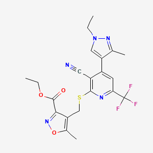 molecular formula C21H20F3N5O3S B4783928 ethyl 4-({[3-cyano-4-(1-ethyl-3-methyl-1H-pyrazol-4-yl)-6-(trifluoromethyl)-2-pyridinyl]thio}methyl)-5-methyl-3-isoxazolecarboxylate 