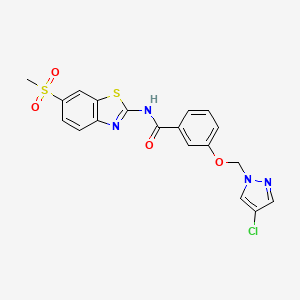 molecular formula C19H15ClN4O4S2 B4784078 3-[(4-chloro-1H-pyrazol-1-yl)methoxy]-N-[6-(methylsulfonyl)-1,3-benzothiazol-2-yl]benzamide 