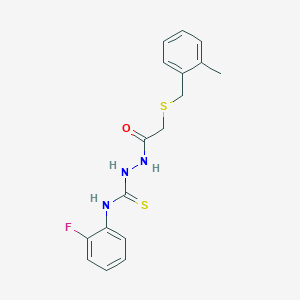 N-(2-fluorophenyl)-2-{[(2-methylbenzyl)thio]acetyl}hydrazinecarbothioamide