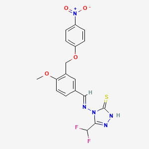 5-(DIFLUOROMETHYL)-4-[((E)-1-{4-METHOXY-3-[(4-NITROPHENOXY)METHYL]PHENYL}METHYLIDENE)AMINO]-4H-1,2,4-TRIAZOL-3-YLHYDROSULFIDE