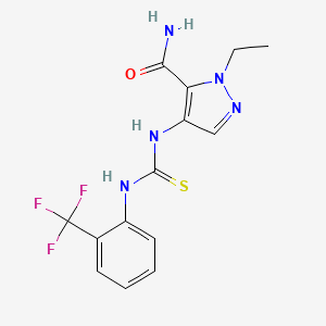 molecular formula C14H14F3N5OS B4784901 1-ethyl-4-[({[2-(trifluoromethyl)phenyl]amino}carbonothioyl)amino]-1H-pyrazole-5-carboxamide 