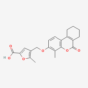 molecular formula C21H20O6 B4784991 5-methyl-4-(((4-methyl-6-oxo-7,8,9,10-tetrahydro-6H-benzo[c]chromen-3-yl)oxy)methyl)furan-2-carboxylic acid 