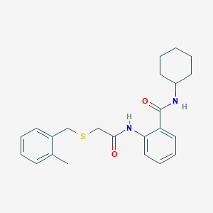 molecular formula C23H28N2O2S B4786099 N-cyclohexyl-2-({[(2-methylbenzyl)sulfanyl]acetyl}amino)benzamide 