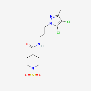 molecular formula C14H22Cl2N4O3S B4786179 N-[3-(4,5-dichloro-3-methyl-1H-pyrazol-1-yl)propyl]-1-(methylsulfonyl)-4-piperidinecarboxamide 