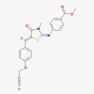 molecular formula C22H18N2O4S B478632 Methyl 4-({3-methyl-4-oxo-5-[4-(2-propynyloxy)benzylidene]-1,3-thiazolidin-2-ylidene}amino)benzoate CAS No. 496929-00-1
