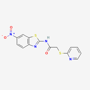 molecular formula C14H10N4O3S2 B4786522 N~1~-(6-NITRO-1,3-BENZOTHIAZOL-2-YL)-2-(2-PYRIDYLSULFANYL)ACETAMIDE 