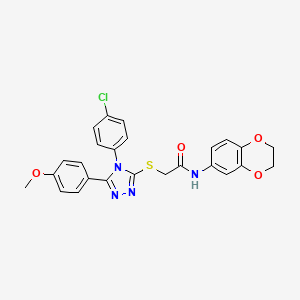 molecular formula C25H21ClN4O4S B4786991 2-{[4-(4-chlorophenyl)-5-(4-methoxyphenyl)-4H-1,2,4-triazol-3-yl]sulfanyl}-N-(2,3-dihydro-1,4-benzodioxin-6-yl)acetamide 