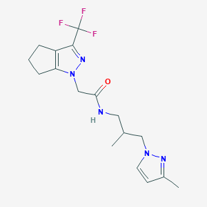 molecular formula C17H22F3N5O B4787085 N-[2-methyl-3-(3-methyl-1H-pyrazol-1-yl)propyl]-2-[3-(trifluoromethyl)-5,6-dihydrocyclopenta[c]pyrazol-1(4H)-yl]acetamide 