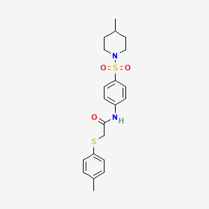 molecular formula C21H26N2O3S2 B4787209 2-[(4-methylphenyl)thio]-N-{4-[(4-methyl-1-piperidinyl)sulfonyl]phenyl}acetamide 