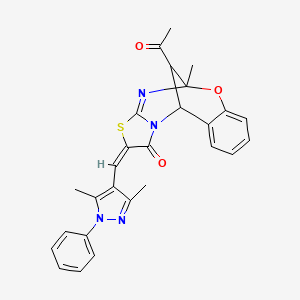 16-acetyl-13-[(3,5-dimethyl-1-phenyl-1H-pyrazol-4-yl)methylene]-9-methyl-8-oxa-12-thia-10,15-diazatetracyclo[7.6.1.0~2,7~.0~11,15~]hexadeca-2,4,6,10-tetraen-14-one