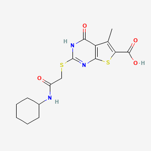 molecular formula C16H19N3O4S2 B4787528 2-{[2-(cyclohexylamino)-2-oxoethyl]thio}-5-methyl-4-oxo-3,4-dihydrothieno[2,3-d]pyrimidine-6-carboxylic acid 