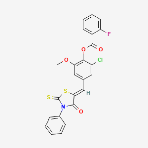 [2-chloro-6-methoxy-4-[(Z)-(4-oxo-3-phenyl-2-sulfanylidene-1,3-thiazolidin-5-ylidene)methyl]phenyl] 2-fluorobenzoate