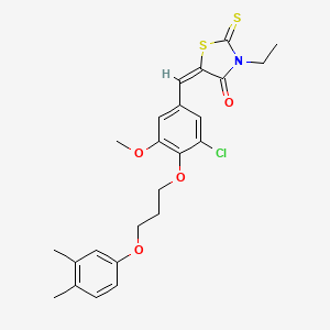 (5E)-5-[[3-chloro-4-[3-(3,4-dimethylphenoxy)propoxy]-5-methoxyphenyl]methylidene]-3-ethyl-2-sulfanylidene-1,3-thiazolidin-4-one