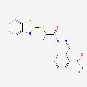 molecular formula C19H17N3O3S2 B4787740 2-{N-[2-(1,3-benzothiazol-2-ylthio)propanoyl]ethanehydrazonoyl}benzoic acid 