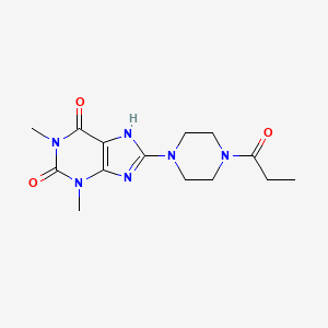 molecular formula C14H20N6O3 B4787808 1,3-dimethyl-8-(4-propionyl-1-piperazinyl)-3,7-dihydro-1H-purine-2,6-dione 