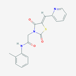 molecular formula C18H15N3O3S B478794 2-[2,4-dioxo-5-(2-pyridinylmethylene)-1,3-thiazolidin-3-yl]-N-(2-methylphenyl)acetamide CAS No. 592475-93-9