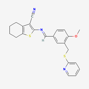 2-({4-methoxy-3-[(2-pyridinylthio)methyl]benzylidene}amino)-4,5,6,7-tetrahydro-1-benzothiophene-3-carbonitrile