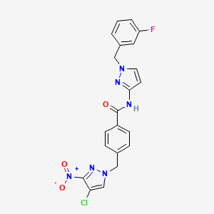 molecular formula C21H16ClFN6O3 B4788284 4-[(4-chloro-3-nitro-1H-pyrazol-1-yl)methyl]-N-[1-(3-fluorobenzyl)-1H-pyrazol-3-yl]benzamide 