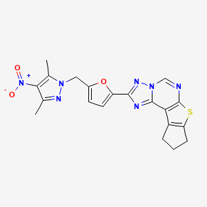 molecular formula C20H17N7O3S B4788403 2-{5-[(3,5-dimethyl-4-nitro-1H-pyrazol-1-yl)methyl]-2-furyl}-9,10-dihydro-8H-cyclopenta[4,5]thieno[3,2-e][1,2,4]triazolo[1,5-c]pyrimidine 